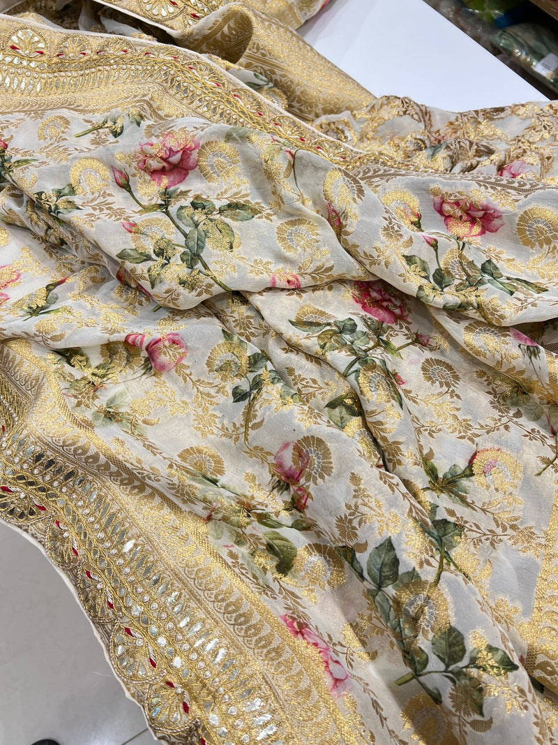 Beige Banarasi Georgette Gotapatti