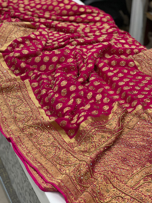 Rani Banarasi Georgette Hand Embroidery Saree