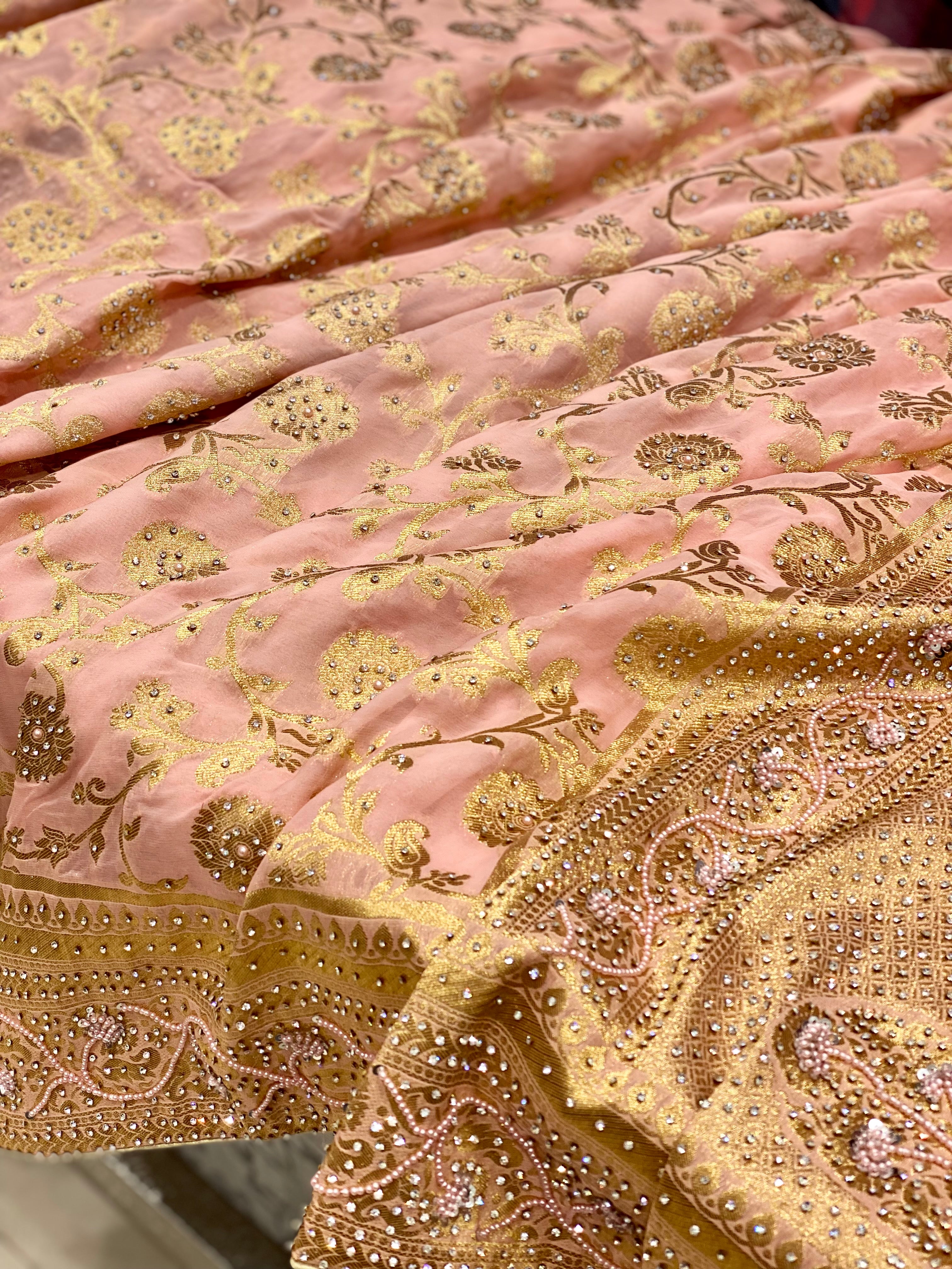 Pink Banarasi Khaddi Georgette with Hand Embroidery