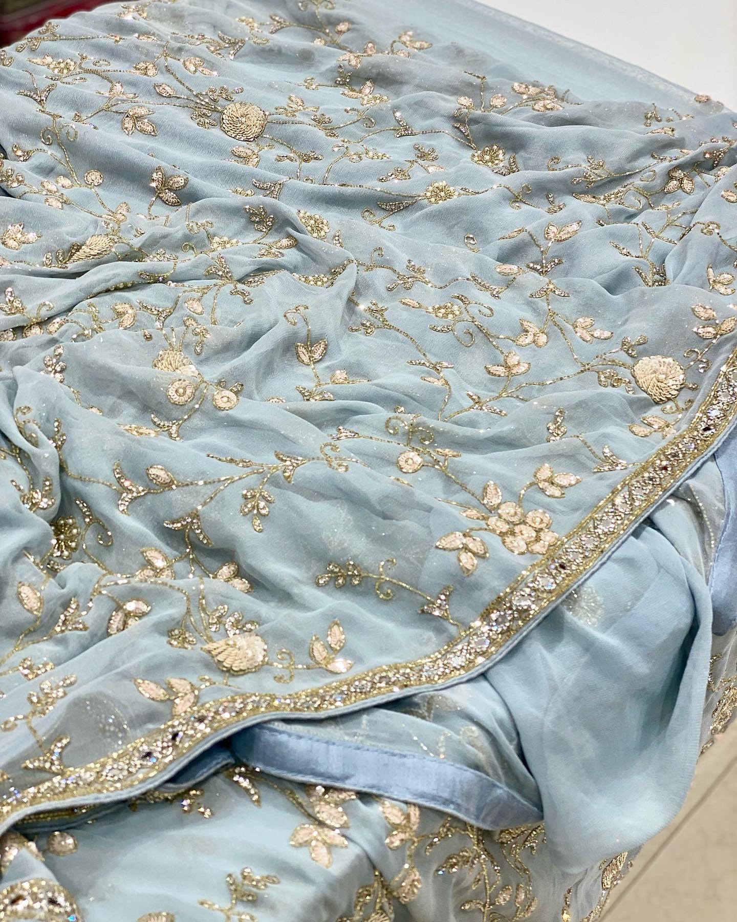 Tissue Chiffon Embroidery Saree