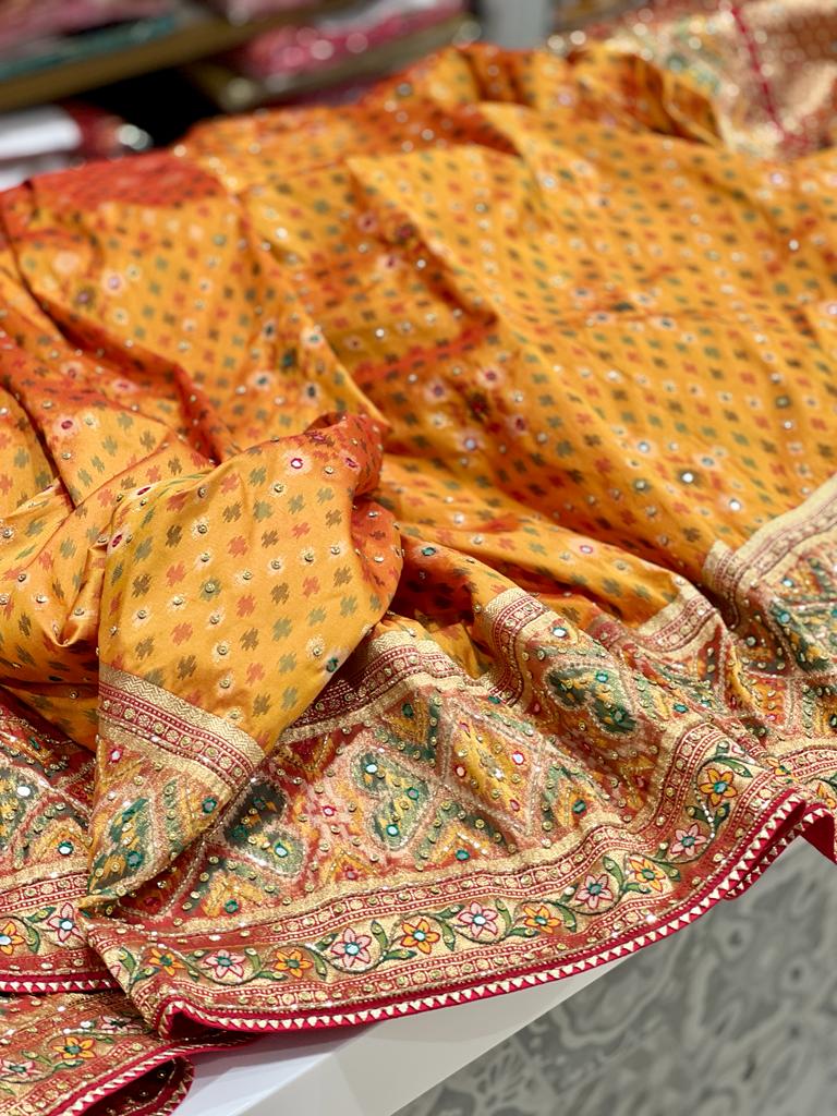 Mustard Patola Saree Kutchi Embroidery