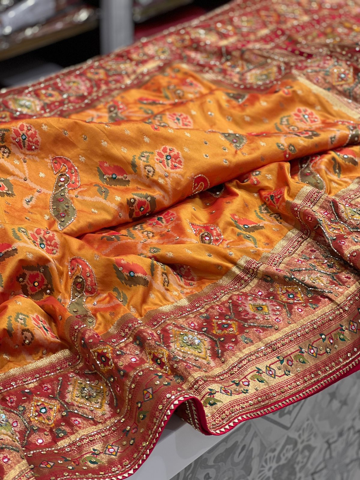 Mustard Patola Saree with Hand Embroidery