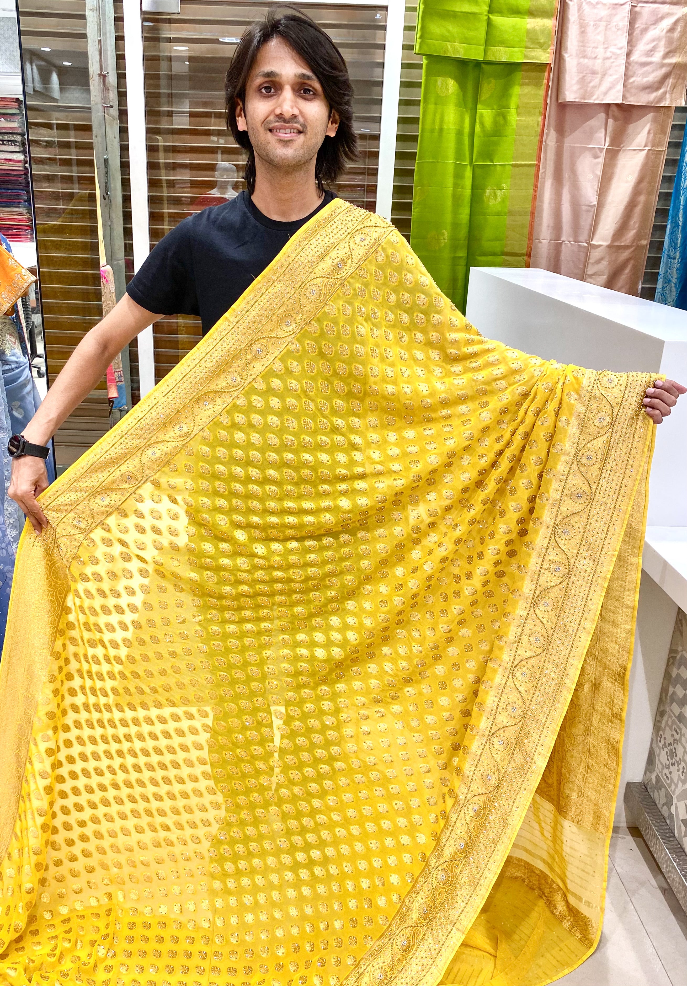 Yellow Buttis Banarasi Khaddi Georgette