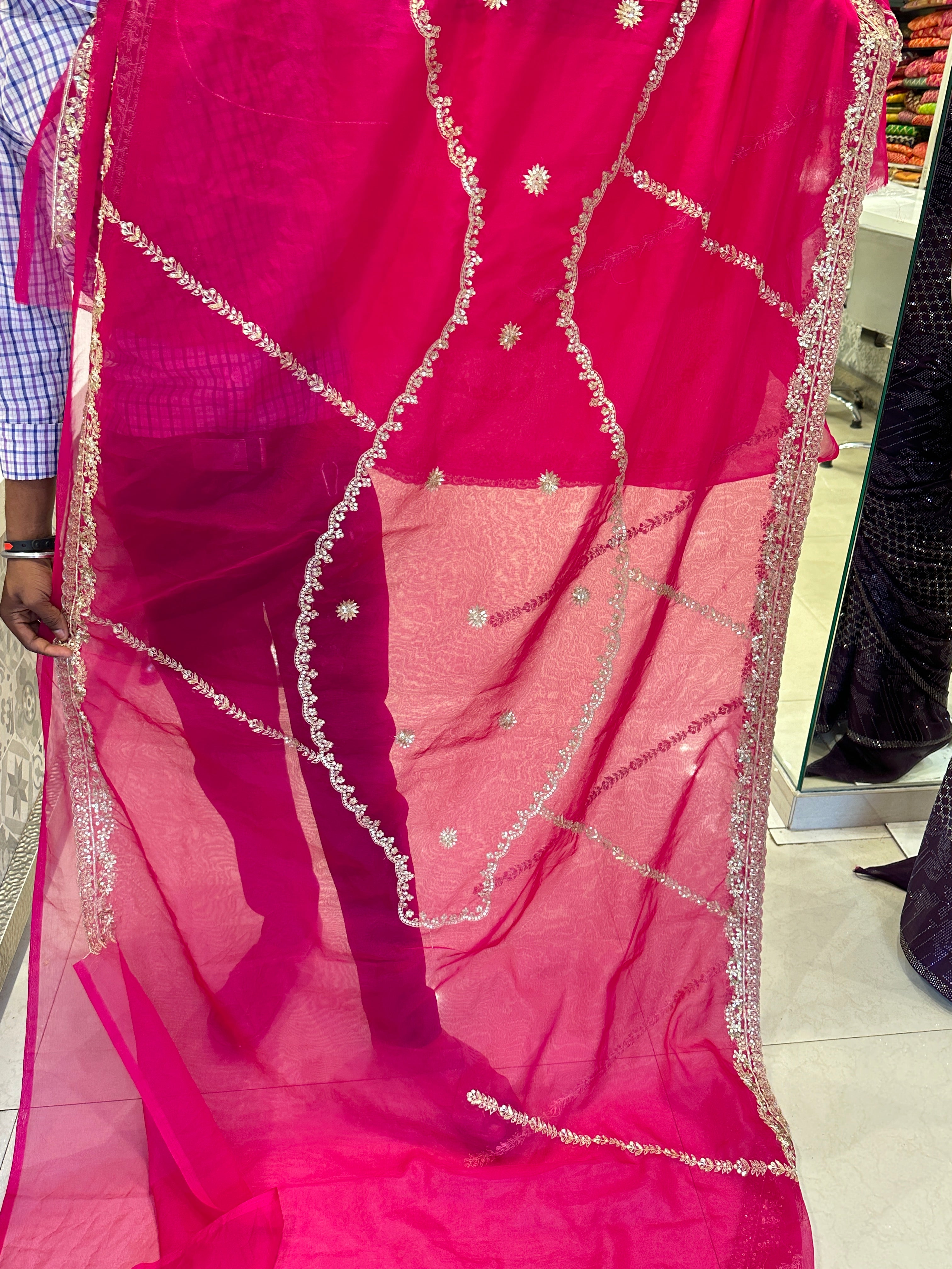 Pink Pitta Embroidery Organza Saree