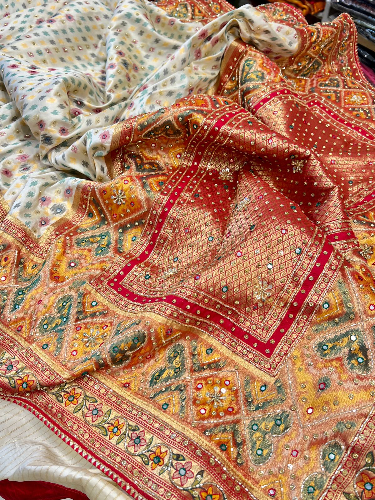 White Patola Saree Hand Embroidery Tissue Border