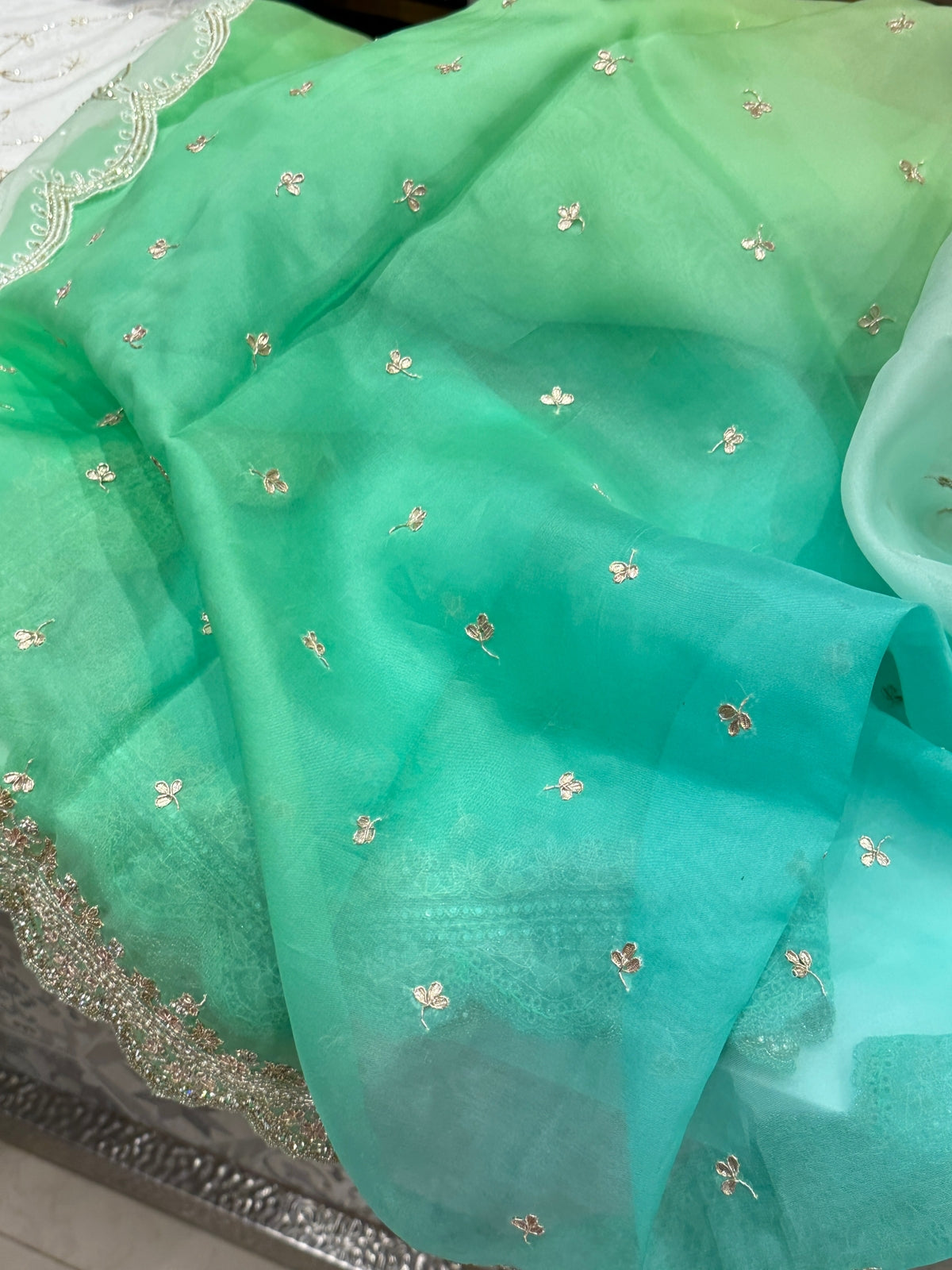 Pure Organza Shaded Embroidery Saree