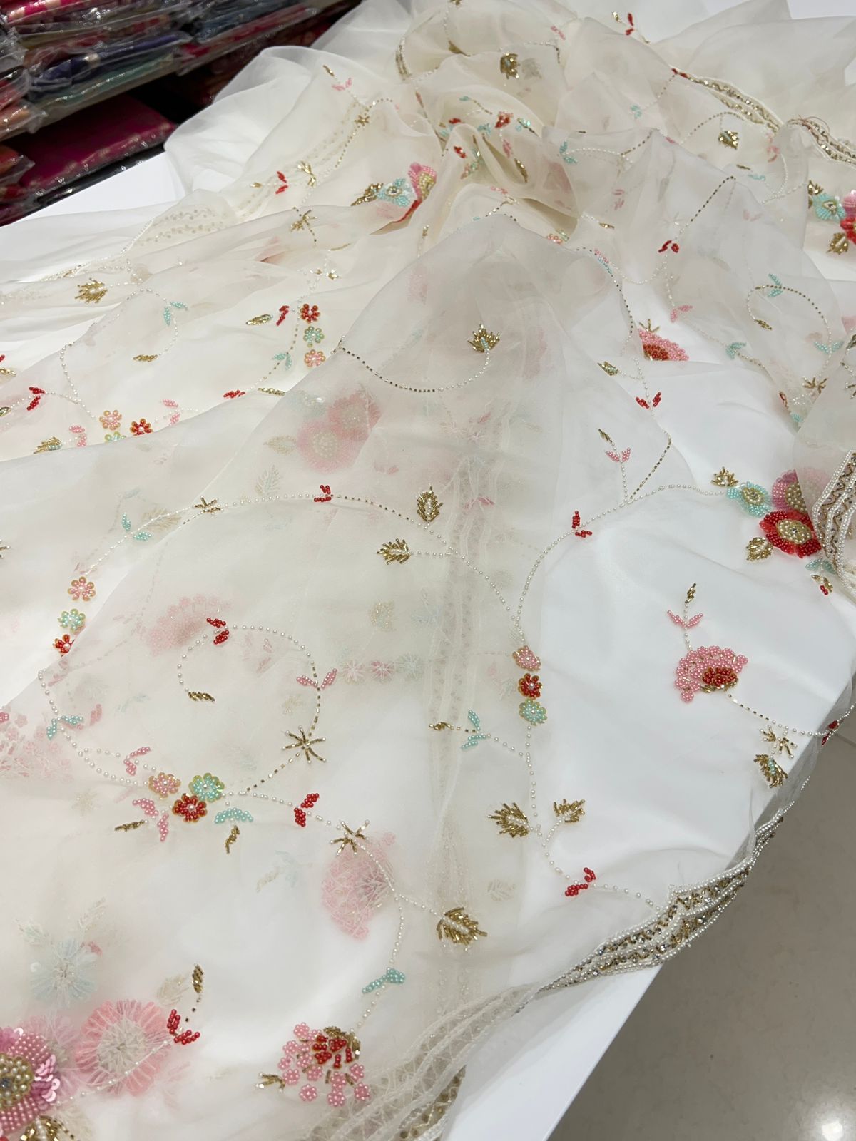 White Soft Organza Jaal Embroidery
