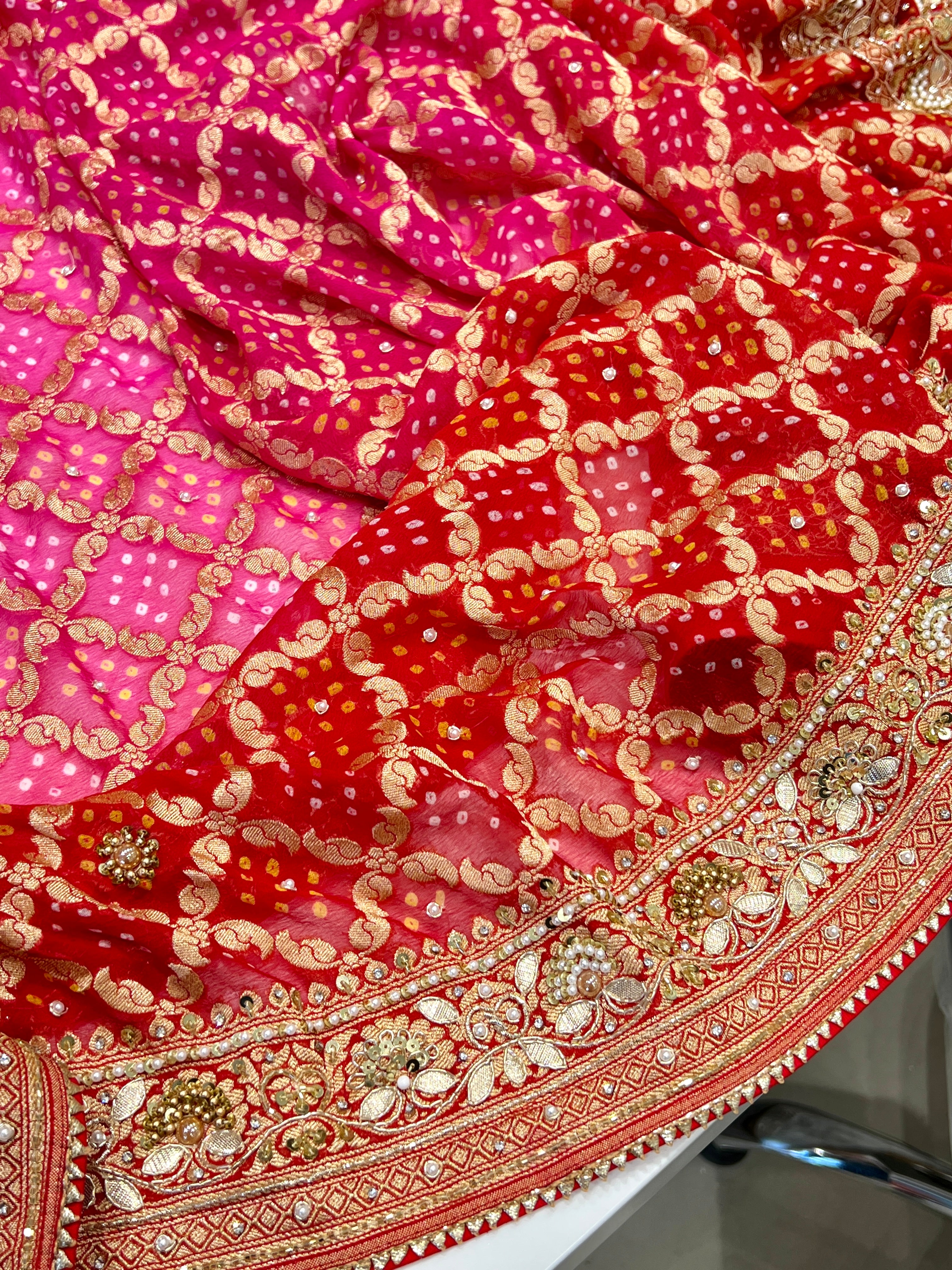 Shaded Bandhej Hand Embroidery