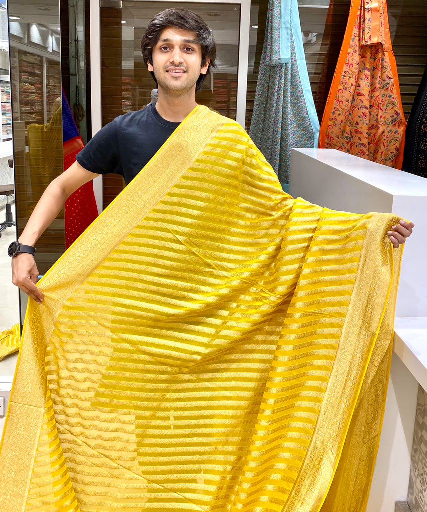 Pretty Mango Yellow Leheriya Saree - Rana's by Kshitija