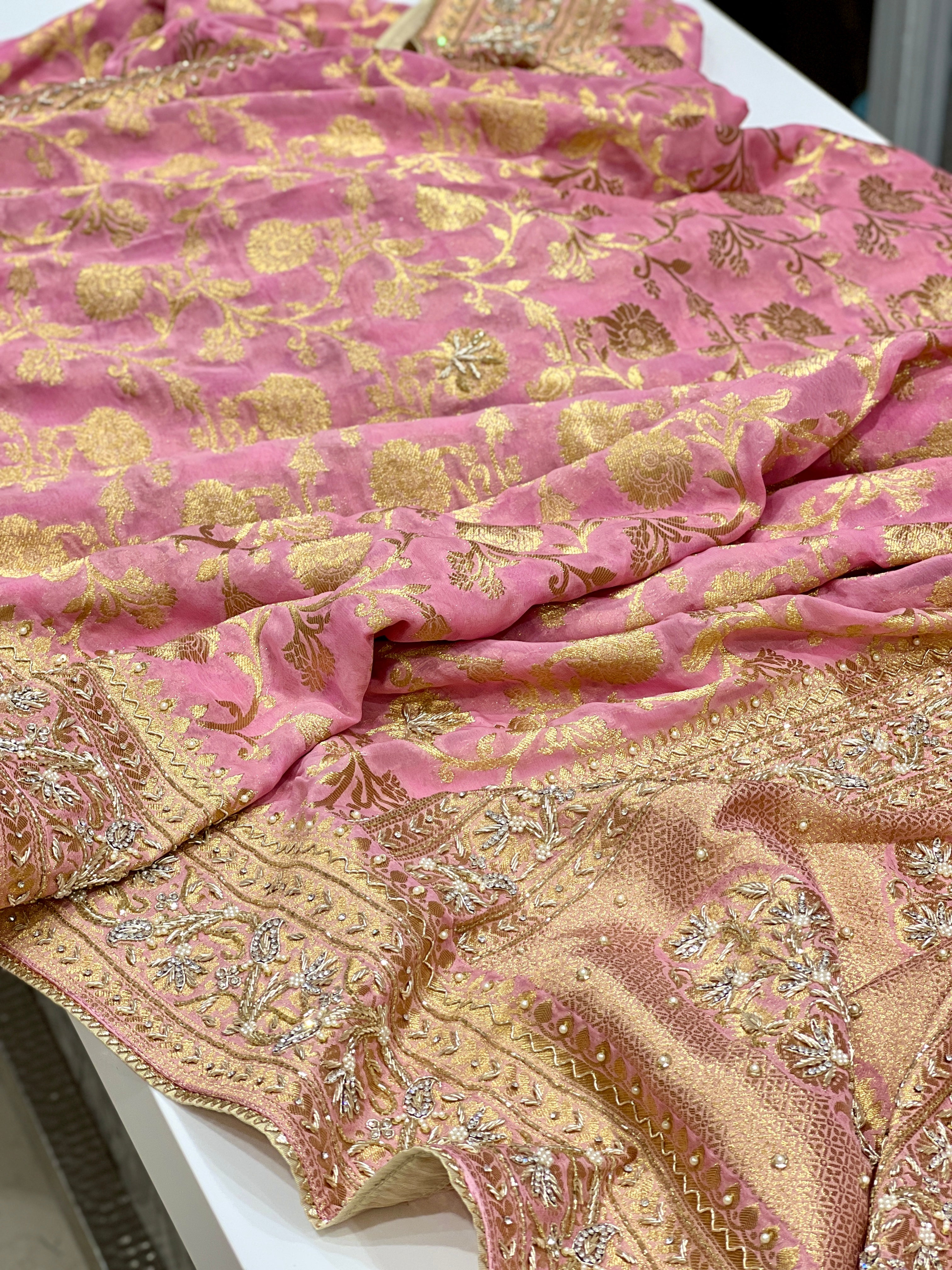 Pink Georgette Hand Embroidery