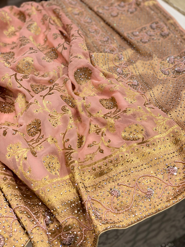 Pink Banarasi Khaddi Georgette with Hand Embroidery