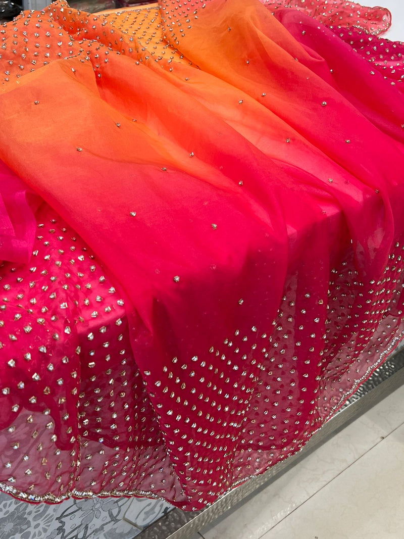 Amazon.com: Pink Purple Designer Indian Women Organza cut dana work Saree  Blouse Wedding Stylish Zari Embellished Sari 2158 : Clothing, Shoes &  Jewelry