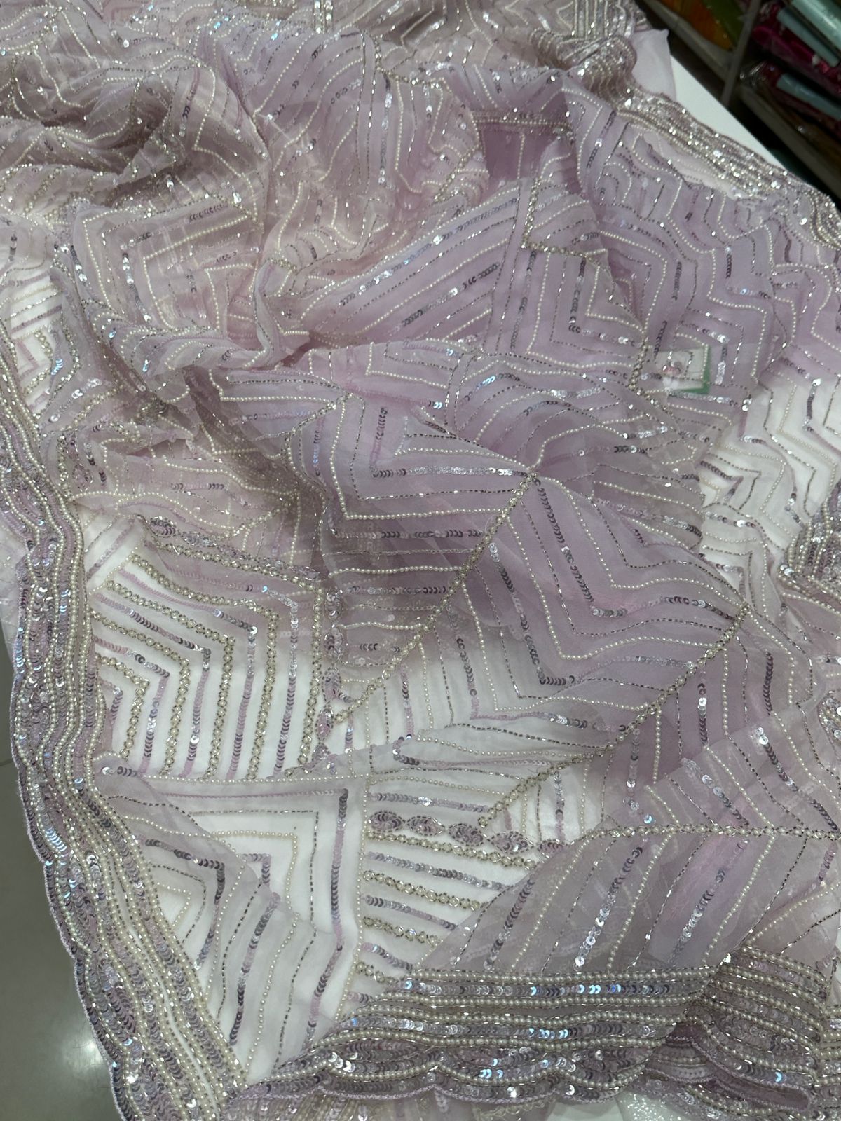Lilac Organza Sequin Hand Embroidery
