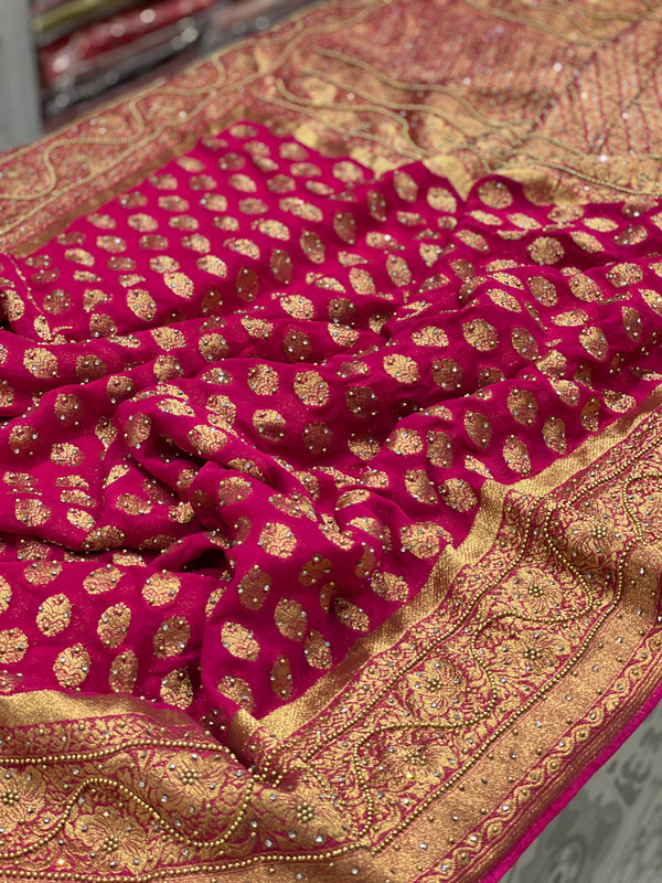 Rani Banarasi Georgette Hand Embroidery Saree