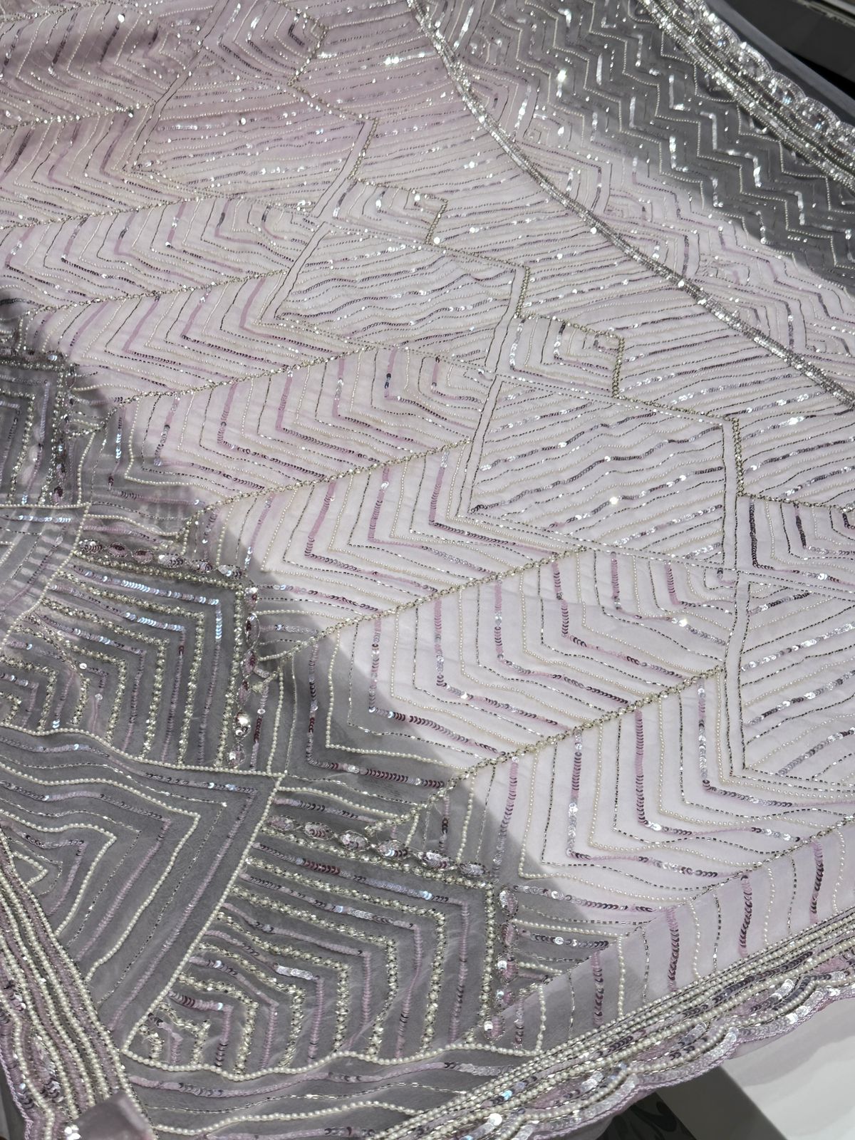 Lilac Organza Sequin Hand Embroidery
