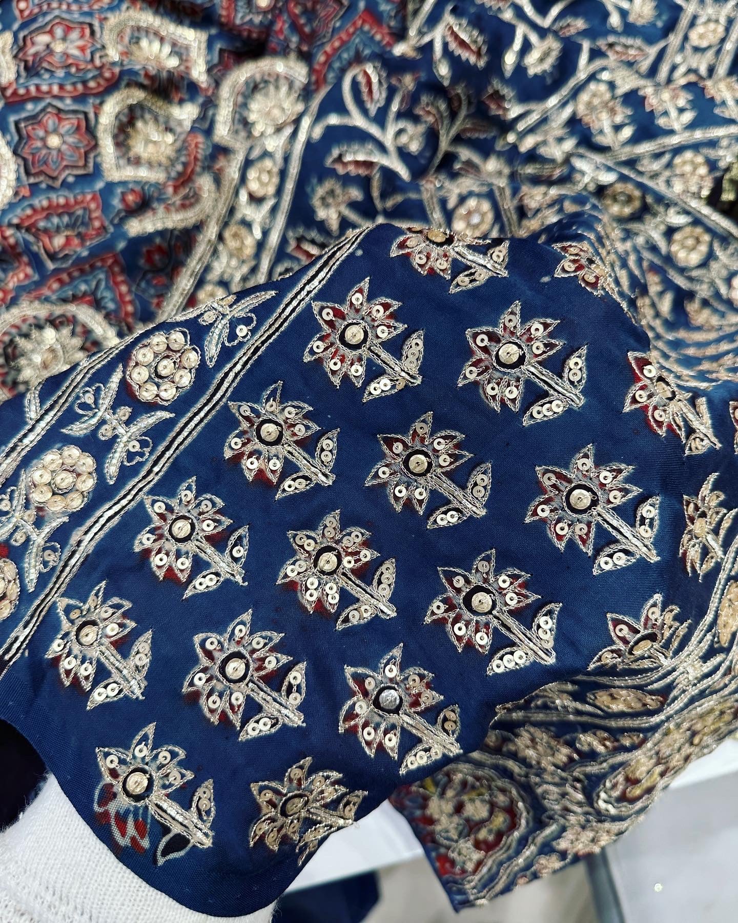 Ajrakh Hand Embroidery Saree