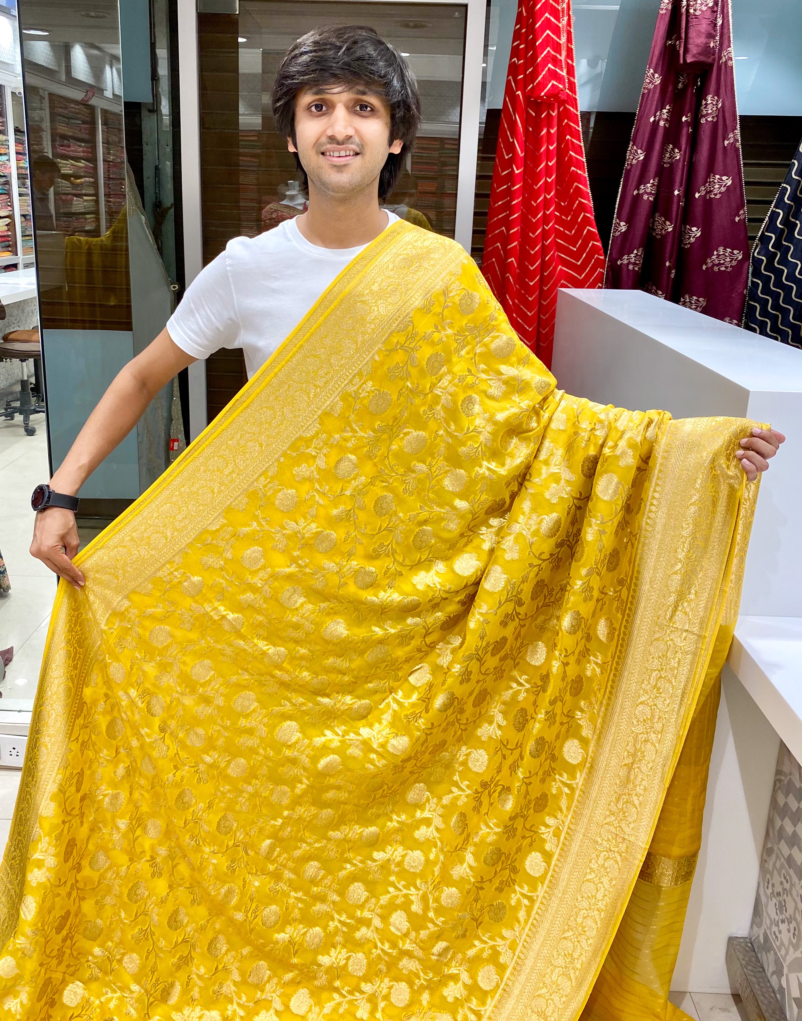 Yellow Banarasi Georgette Jaal