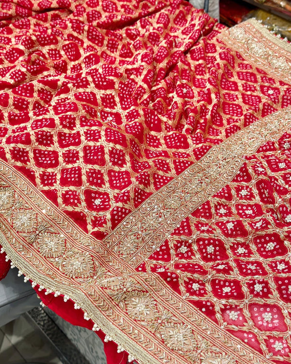 Red Bandhej Zardosi Saree