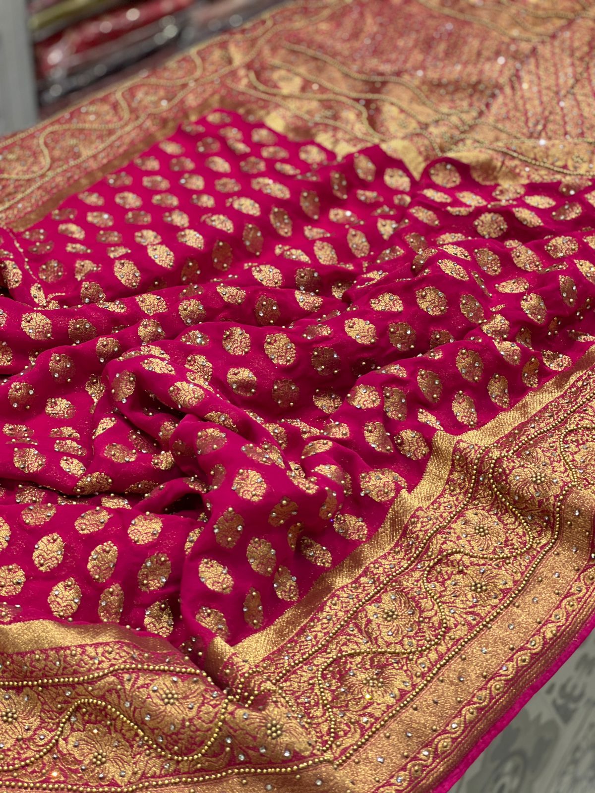 Rani Pink Banarasi Georgette Buttis Hand Done