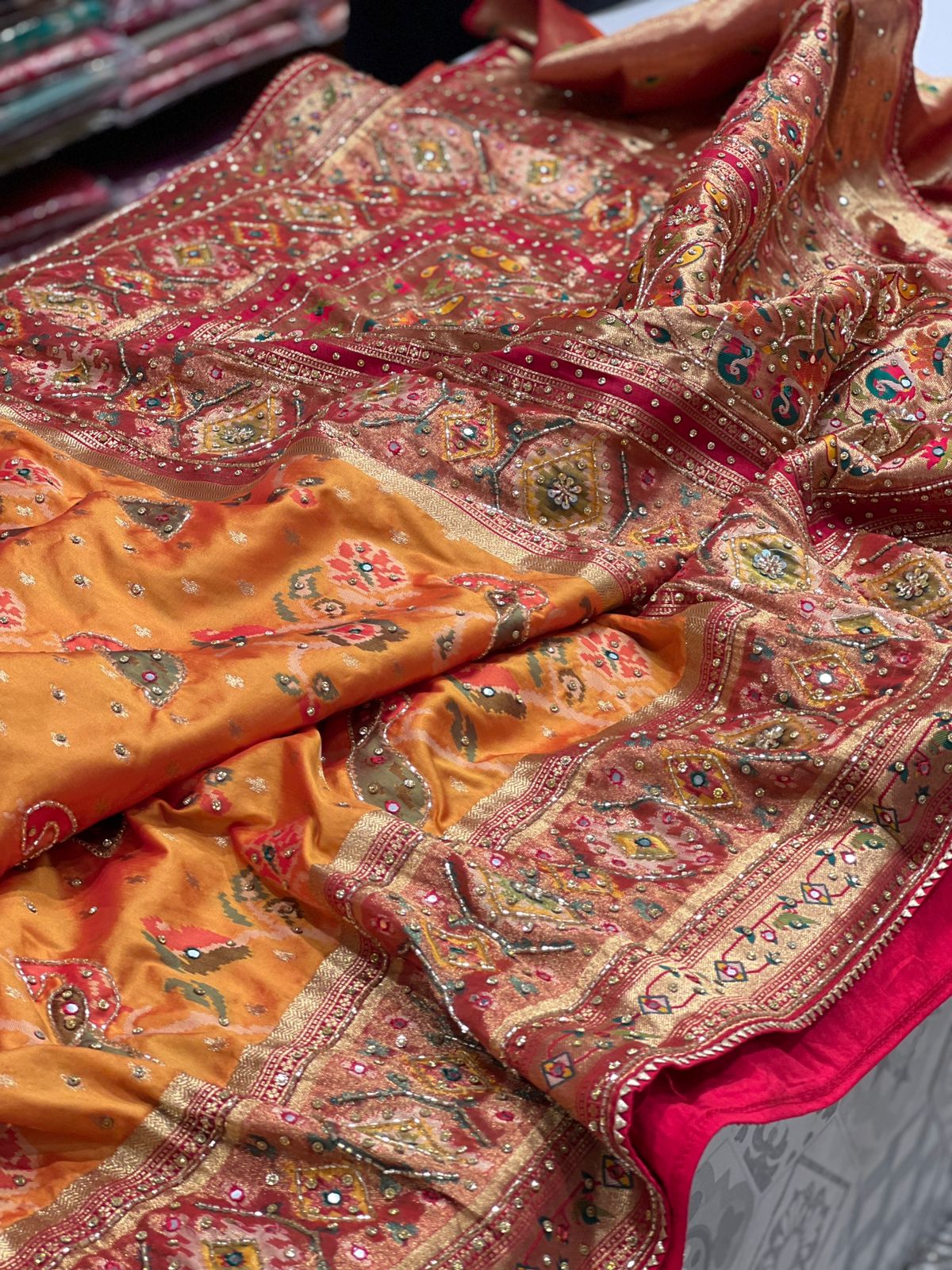 Mustard Patola Saree with Hand Embroidery