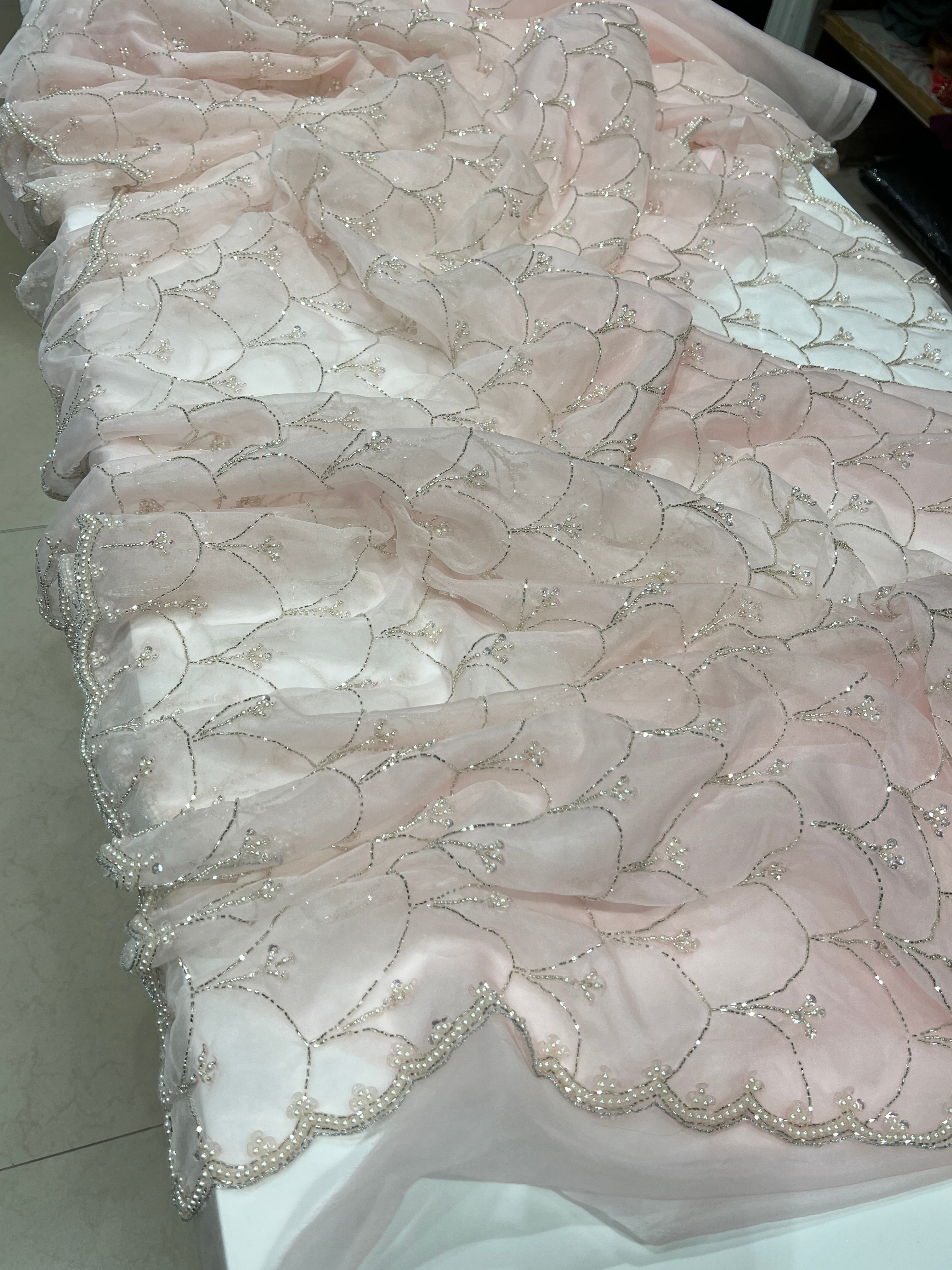 Pink Organza Sequin Embroidery Saree