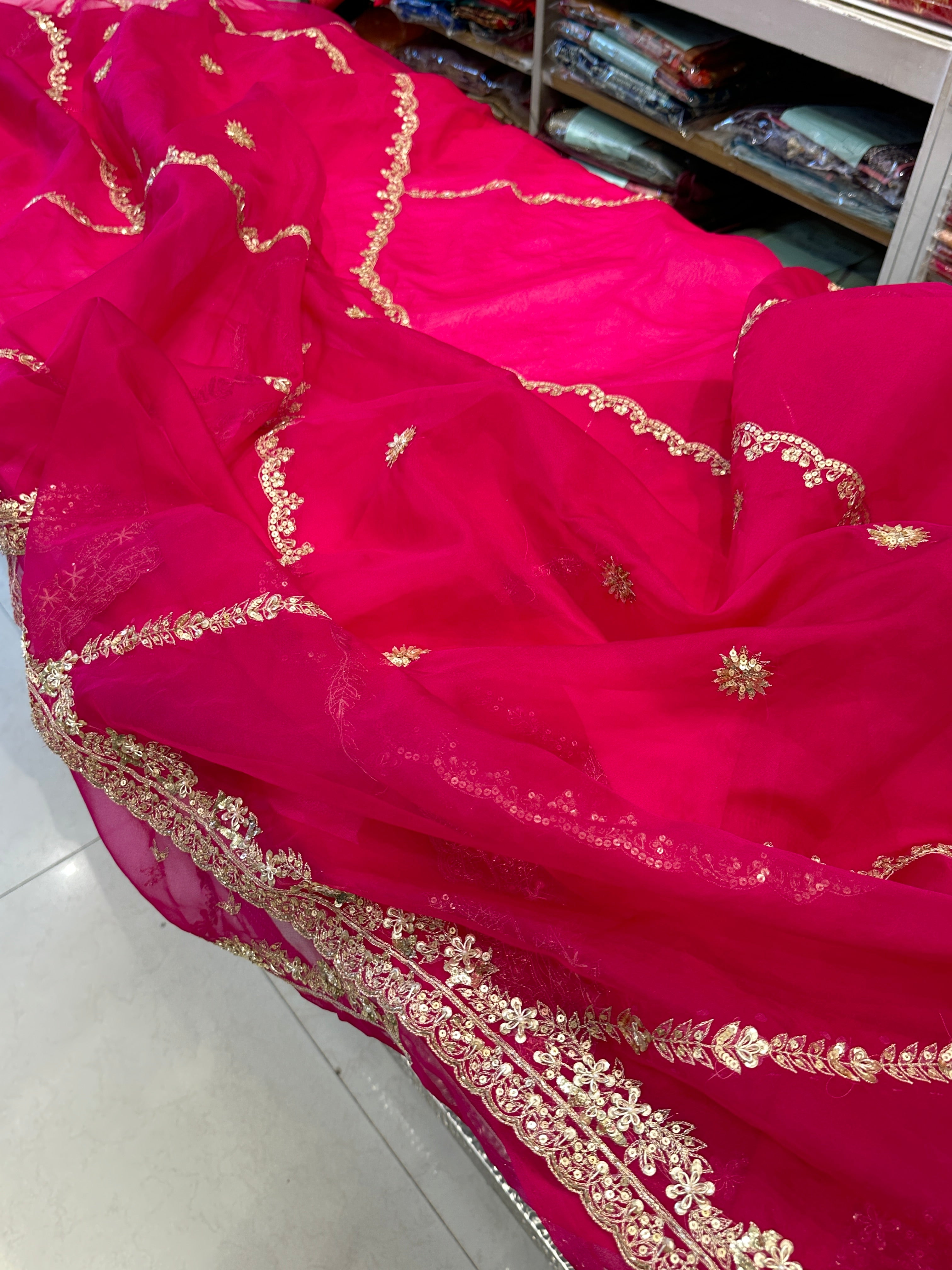 Pink Pitta Embroidery Organza Saree