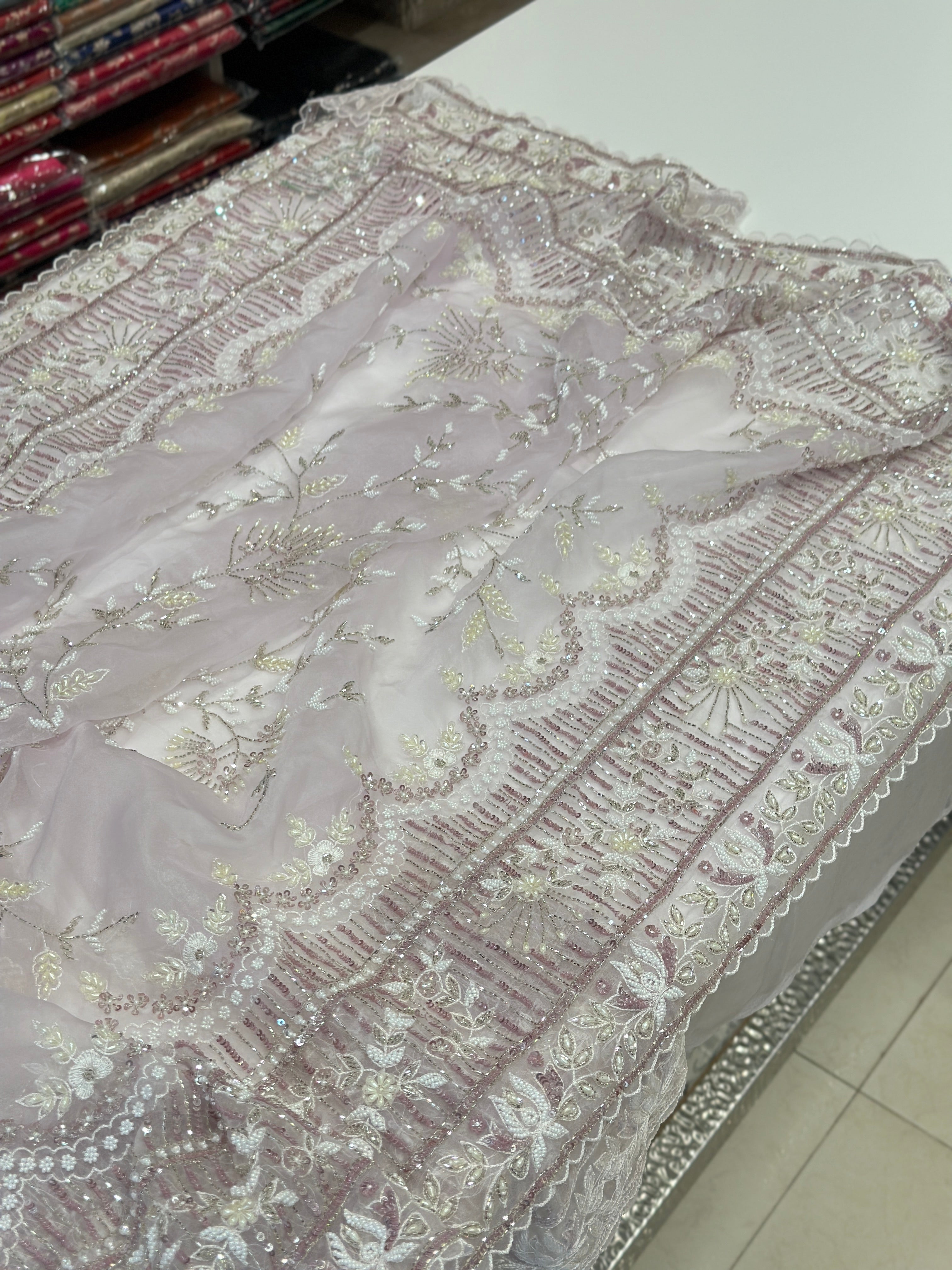 Lilac Organza Hand Embroidery Saree