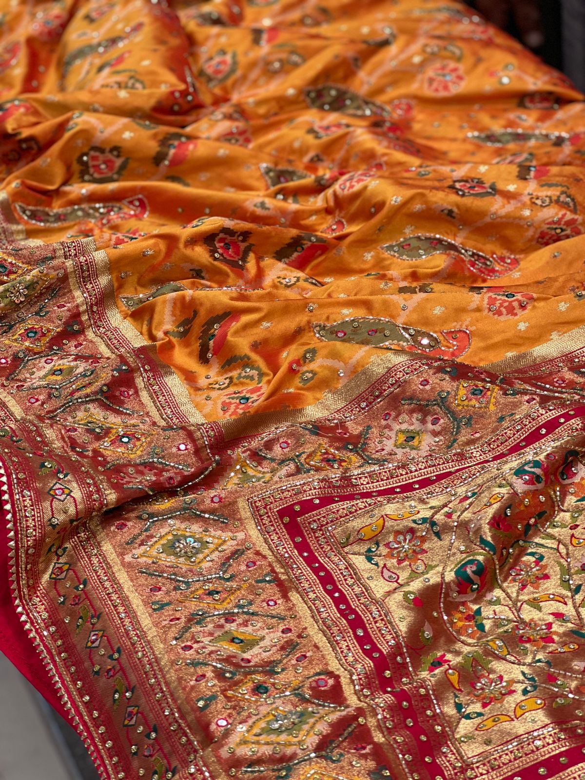 Mustard Patola Saree with Hand Embroidery