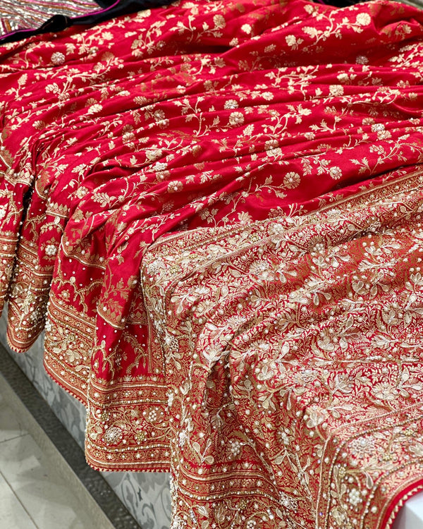 Red Banarasi Hand Embroidery Saree