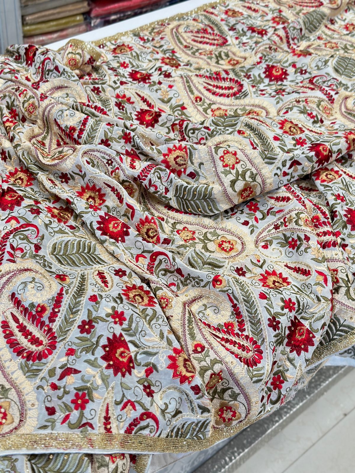 White Resham Embroidery Saree