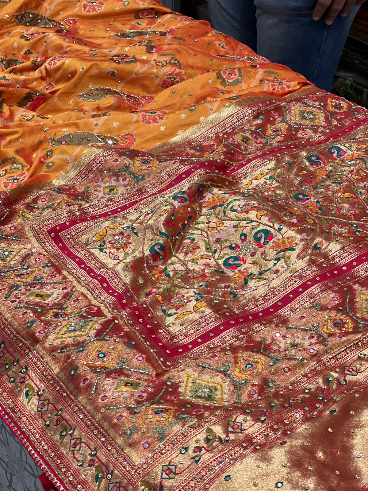 Mustard Yellow Patola Hand Embroidery Peacock