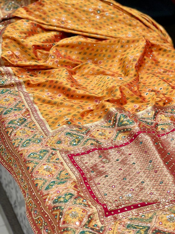 Mustard Patola Saree Kutchi Embroidery