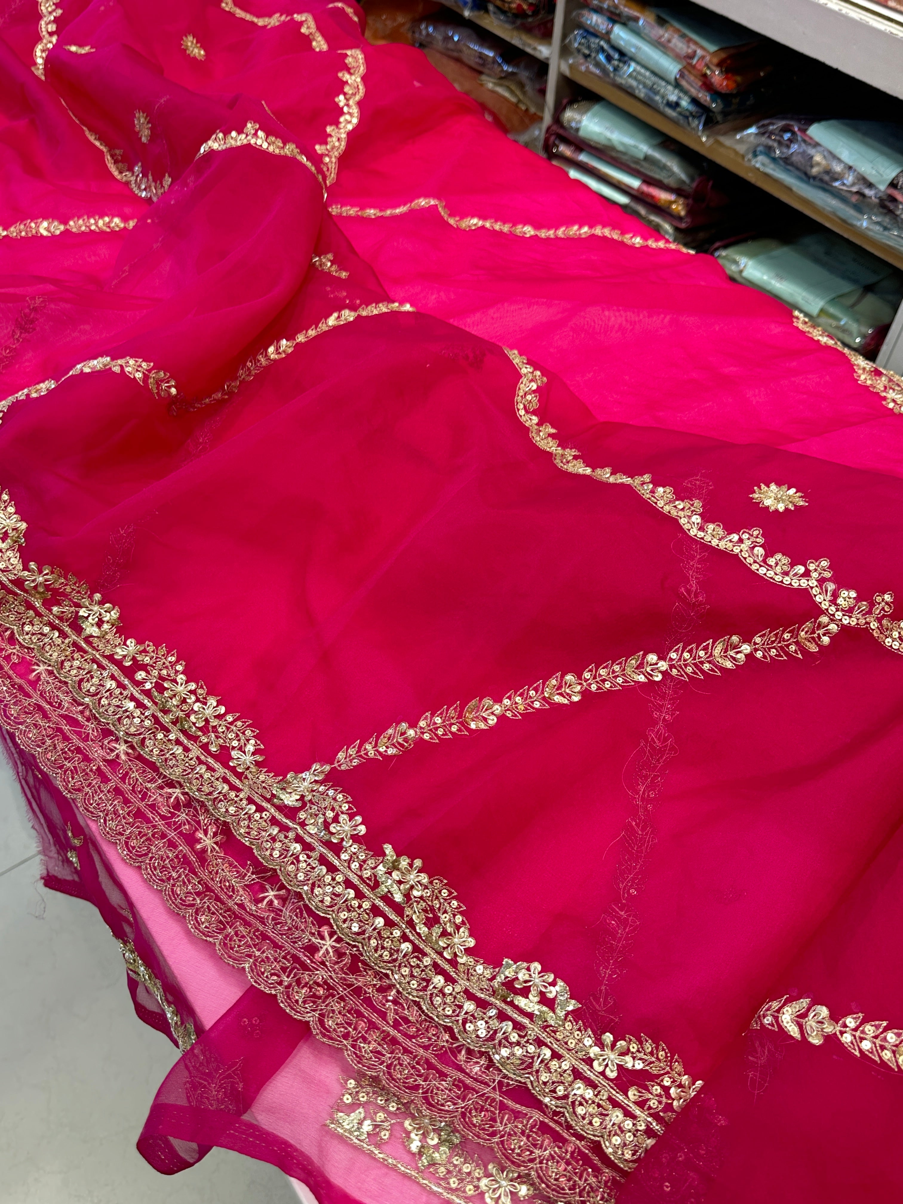 Pink Pitta Embroidery Organza Saree