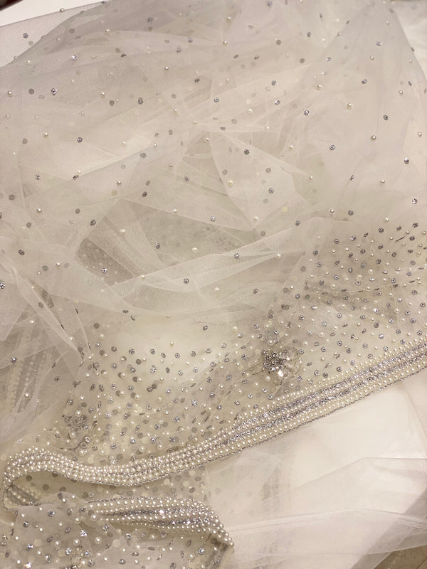 White Hand Embroidery Net Saree