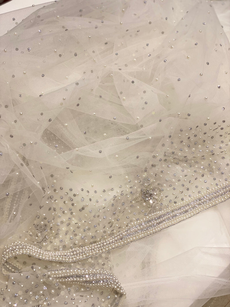 White Hand Embroidery Net Saree