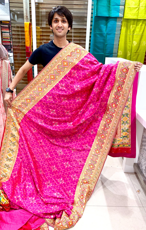 Rani Pink Patola Kutchi Embroidery